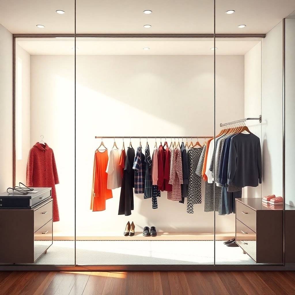 Organized capsule wardrobe closet with budget-friendly mix and match pieces